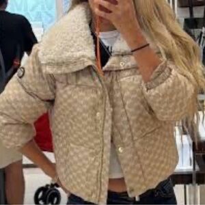 Michael Kors Beige Patterned Puffer Jacket